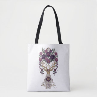 Bolsa Tote Floral cósmico dourado Veado