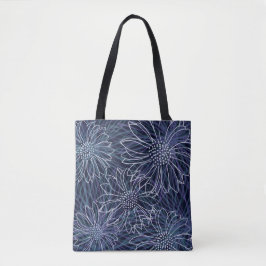 Bolsa Tote Floral Costeiro Azul e Branco Abstrato