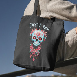 Bolsa Tote Floral Creepy Sugar Dia de as Bruxas engraçado Crâ