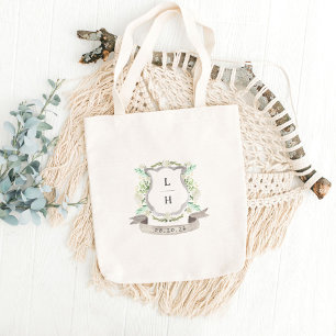 Bolsa Tote Floral Crest Watercolor Monograma Casamento