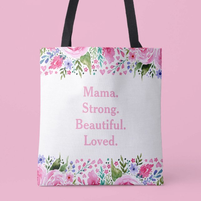 Bolsa Tote Floral de Aquarela Rosa Dia de as mães (Mama Mothers Day Pink Watercolor Floral Tote Bag)