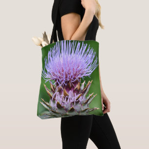 Bolsa Tote Floral de Cabeça de Astro com Artichoke Roxo