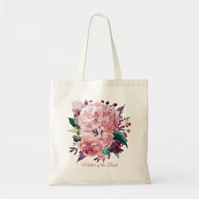 Bolsa Tote Floral de Cor de Água Rosa bonito | Texto personal (Frente)