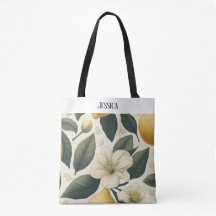 Bolsa Tote Floral de Limão Vintage Personalizada