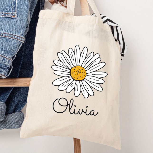 Bolsa Tote Floral de Margarida Branca Monogramada (In situ)