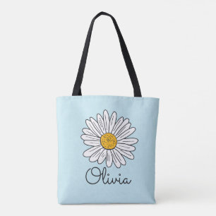 Bolsa Tote Floral de Margarida Branca Monogramada