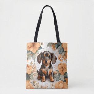 Bolsa Tote Floral de Pêssego Castanho-Cachshund