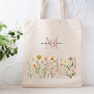 Bolsa Tote Floral de Prado de Flores Silvestres em Aquarela M