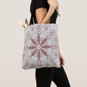 Bolsa Tote Floral de Renda Branca Elegante