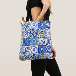 Bolsa Tote Floral de Verão Branco e Amarelo do Mediterrâneo A