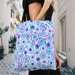 Bolsa Tote Floral de Verão de Flor Roxo Azul