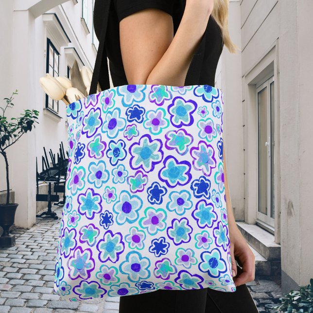 Bolsa Tote Floral de Verão de Flor Roxo Azul (Criador carregado)