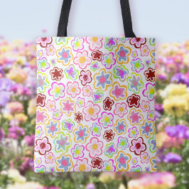 Bolsa Tote Floral de Verão Desenho Mão Colorido