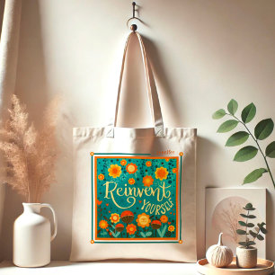 Bolsa Tote Floral Divertido Reinvente-Se Nome Próprio Inspiri