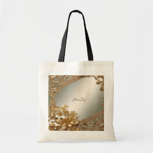 Bolsa Tote Floral Dourada Moderna Ornamentada