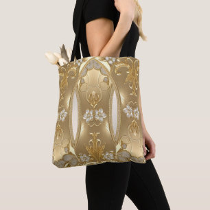Bolsa Tote Floral Dourada Ornamentada