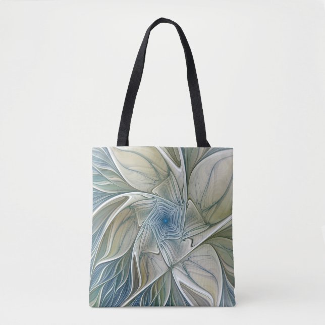 Bolsa Tote Floral Dream Pattern Abstrato Blue Khaki Fractal (Frente)
