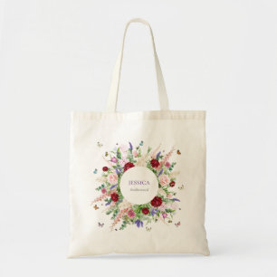 Bolsa Tote Floral e Borboletas roxas, cor-de-rosa Bridesmaid