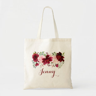 Bolsa Tote Floral elegante do primavera de Borgonha