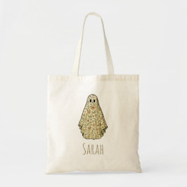 Bolsa Tote Floral Fantasma Vintage Halloween Doces Personaliz