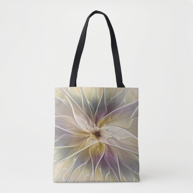 Bolsa Tote Floral Fantasy Dourada Eggplant Abstrato Art Fract (Frente)