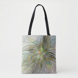 Bolsa Tote Floral Fantasy Moderna Arte Fractal Flor Com Doura