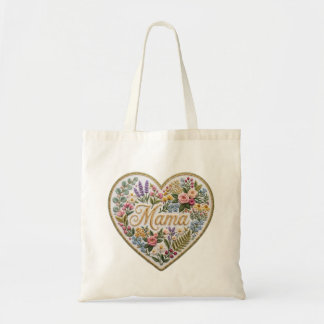 Bolsa Tote Floral Faux Embroidery Heart Mama
