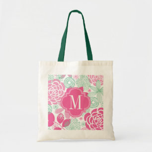 Bolsa Tote Floral feminino do verde cor-de-rosa fúcsia da