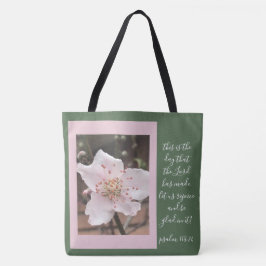 Bolsa Tote Floral (flor de pêssego) com verso do Salm 118:24