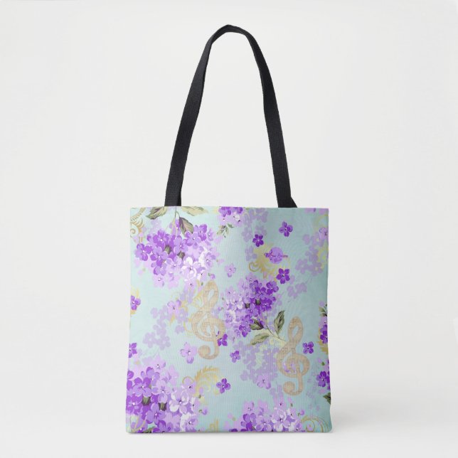Bolsa Tote Floral Flores Púrpuras (Frente)