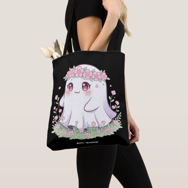 Bolsa Tote Floral Ghost Halloween Figurume para Meninas (Close Up)