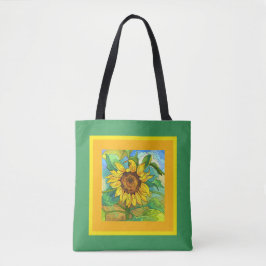 Bolsa Tote Floral, girassol jumbo em amarelo/verde