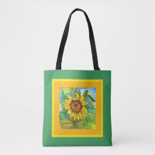 Bolsa Tote Floral, girassol jumbo em amarelo/verde