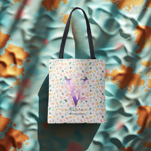 Bolsa Tote Floral Inicial V com Padrão Pastel Boho