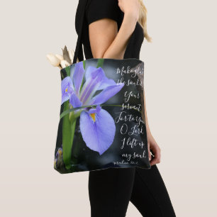 Bolsa Tote Floral (íris de água) com verso do Salmo 86:4