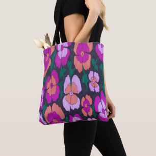 Bolsa tote floral laranja rosa e preta