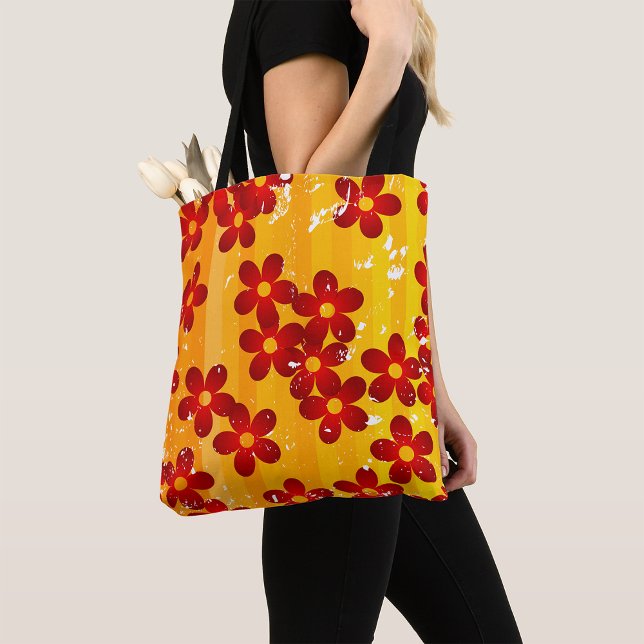 Bolsa Tote Floral Laranja Vermelho Retro (Criador carregado)