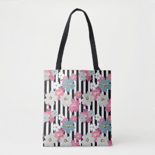 Bolsa Tote Floral, listrado