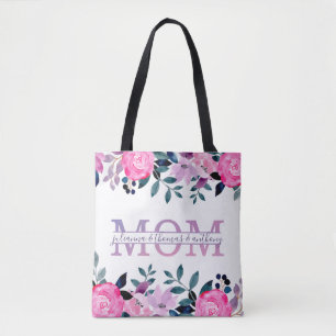 Bolsa Tote Floral Mãe dividiu Monograma com nomes de crianças