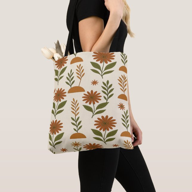 Bolsa tote floral marrom e creme Boho (Close Up)