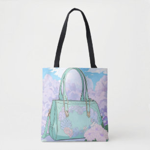 Bolsa Tote Floral Menta Caprichosa Céu e Nuvens