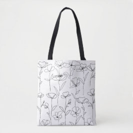 Bolsa Tote Floral Minimalista Preto-e-Branco