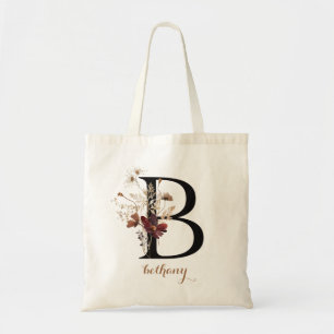 Bolsa Tote Floral Modern Personalizado Monograma - Letra "B"