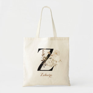 Bolsa Tote Floral Modern Personalizado Monograma - Letra "Z"
