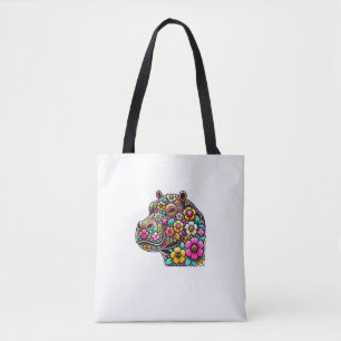 Bolsa Tote Floral Moo Deng Baby Hippo Hippopotamus Zoo Animal
