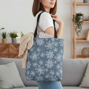 Bolsa Tote Floral na moda Azul e Branco