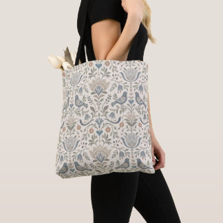 Bolsa Tote Floral Nórdico e Pássaros Flores Escandinavas