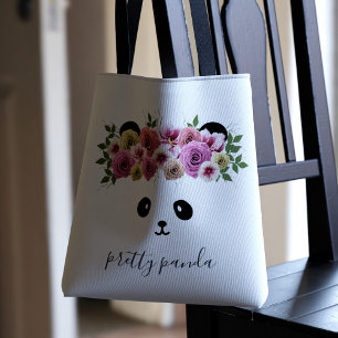 Bolsa Tote Floral Panda Face Branca Personalizada Tot Bag