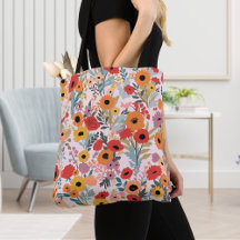Bolsa Tote Floral Para Compras Diárias e Viagens
