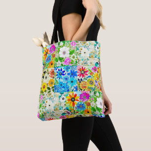 Bolsa Tote Floral Patchwork Art Watercolor Flowers